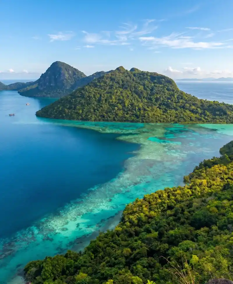 Iconic high-angle view of Bohey Dulang lagoon Crystal Resort